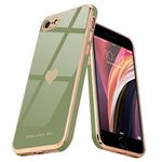 Teageo for iPhone SE 2022, SE 2020, iPhone 7 Case, iPhone 8 Case Phone Case for Women Girl Cute Love-Heart Luxury Bling Plating Soft Back Cover Camera Protection Bumper Silicone Shockproof Case, Green