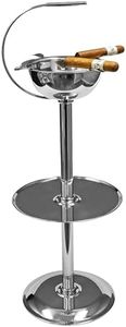 Stinky Cigar Floor Standing Stainless Steel Ashtray, Deep Bowl Design, Accessory Tray, 4 Stirrups