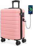 Carry on Luggage AnyZip PC ABS Hardside Luggage with 4 Universal Wheels TSA Lock Suitcase 20 Inch USB (Pink)