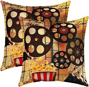 Vintage Cinema Movie Theater Reversible Throw Pillow Covers for Cinema Poster Design Pillow Covers Home Decor Popcorn Square Cushion Covers Set of 2 Old Fashion Home Decor 20 x 20-Inch