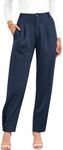 BTFBM Women's 2024 Casual Button Down Pants Elastic High Waist Business Work Trousers Long Sweat Pants Tapered Slacks(Solid Dark Blue, Medium)