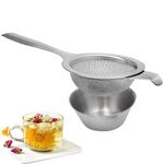 Stainless Steel Tea Filter with Drip Bowl – Fine Mesh Tea Strainer for Loose Leaf Tea, Coffee, and Dry Ingredients, Non-Slip Handle, Easy to Clean, Rust-Resistant Kitchen Tool