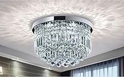 Bestier Modern Clear Crystal Raindrop Chandelier Lighting Flush Mount LED Ceiling Light Fixture Lamp for Dining Room Bathroom Bedroom Livingroom E14 Bulbs Required H25cm X D50cm