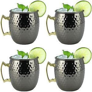 Arora Moscow Mule Mug, Set of 4 Black Hammered, Durable for Home Dining, Max Capacity 20oz, 3.7" D x 3.9" H (6014506)