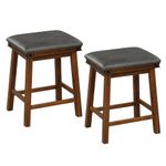 Giantex 24" Counter Height Bar Stools Set of 2, Faux PU Leather Farmhouse Wood Barstools with Padded Seat, Solid Wood Frame, Max Load 330 Lbs, Saddle Stools for Kitchen Island Pub, Brown