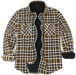 Sherpa Warm Fleece Lined Flannel Jacket for Men Plaid Shacket Winter Fall Outdoor Thick Work Overshirt Coat WW Brown XL