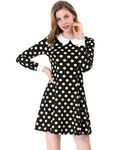 Allegra K Women's Polka Dot Dresses Peter Pan Collar Skater Dress, Black, 12