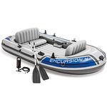 VWretails Exursion 4, 4 Person Inflatable Boat for Flood Rescue, Adventure, Rafting, Fishing, for Fun and Enjoyment in River with Friends and Family, Included Oars & Air Pump (68324)