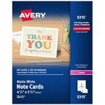 Avery 5315 White 4-1/4 x 5-1/2 Laser Note Cards, 2 Cards/Sheet, 60 Cards & envelopes/Box