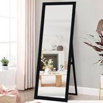 kaevion Rectangle Pvc Full Length Mirror 5.25 Feet Floor Standing With Hd 5 Mm Glass| Full Body Tall Big Floor Stand Up Or Wall Mounted Mirror, Black, Rectangular