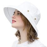 SOMALER Womens Cotton Wide Brim Sun Hats UPF50+ UV Packable Beach Hat Summer Bucket Cap for Travel, Button Decoration-white, One Size