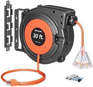 DEWENWILS 30FT Retractable Extension Cord Reel, 16/3C SJTW Heavy Duty Power Cord, Lighted Triple Outlets, 10A Circuit Breaker, Lightweight 180° Swivel Bracket, Ceiling/Wall Mount, ETL Listed, Orange
