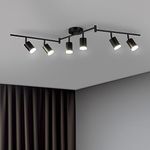 Bojim 6 Light Black Track Lighting Kit, Modern LED Track Lighting Fixtures Ceiling, Flexibly Rotatable LED Light Head with Acrylic Ring, Kitchen Ceiling Track Light (GU10, Bulbs Not Included)