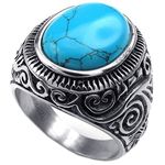 Konov Jewelry Mens Stainless Steel Ring, Classic Vintage, Blue Silver, with Gift Bag, Size 15, C23318-15