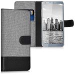 kwmobile Wallet Case Compatible with LG G6 - Case Fabric and Faux Leather Phone Flip Cover - Grey/Black