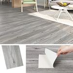 Livelynine Floor Tiles Self Adhesive Vinyl Flooring Kitchen Bathroom Grey Wood Effect 16-Tiles Self Adhesive Floor Planks Grey 90x15cm Vinyl Floor Tiles for Living Room Dining Room Lino Tiles Flooring