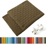 TREELY Cable Throw Blanket for Couch and Bed, Soft Cozy Fall Knit Blanket, Farmhouse Warm Knitted Throw Blankets for Winter (31 x 40 Inches, Khaki)