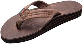 Rainbow Sandals Men's Leather Double Layer with Arch Wide Strap, Oak, 11-12