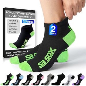 SB SOX 2-Pair Compression Running Socks for Men and Women – Low Cut/Ankle Athletic Socks for All-Day Wear (Small, Black/Green)