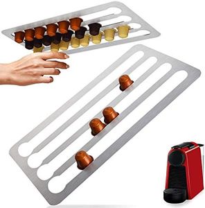 IMPRESA Stainless Steel Capsule Holder For Nespresso Pods, Vertically or Horizontally Mounted on Walls /Under Cabinets, 16"L x 8.6"W (41cm x 22 cm) Original Line Nespresso compatible Storage Holds 44