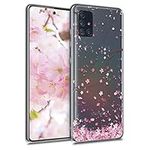 kwmobile Clear Case Compatible with Samsung Galaxy A51 - Phone Case Soft TPU Cover - Cherry Blossoms Pink/Dark Brown/Transparent