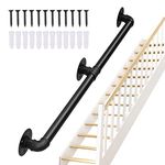 Seeuteck Stair Railing Hand Railings for Stairs Staircase Handrails 5ft Metal Railing Handrails for Indoor Stairs Black Wrought Iron Pipe