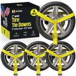 DC Cargo Mall 4 Side Mount Wheel Nets with Flat Hook and Ratchet | 4 Pack Car Wheel Lasso Straps for Auto Hauling