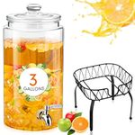 Honeydak 3 Gallon Glass Beverage Dispenser with Stand and Stainless Steel Spigot Leakproof Glass Drink Dispensers for Parties Mason Jar Dispenser with Lids Lemonade Dispenser Countertop