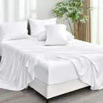 PHF Cooling Sheets Set King Size 6 Piece - 100% Rayon Derived from Bamboo_Sheets - Wider Elastic Band & 16 Inch Deep Pockets - Luxury Soft and Breathable Bedding Sheets & Pillowcases, White