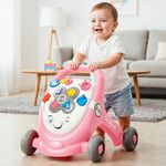 Baybee Oleo Baby Walker for 6–18 Months | Activity Push Walker with Music & LED Lights | Stable Wheels, Easy Grip Handle | Educational Walker for Boys & Girls 0–2 Years (Lite Pink)