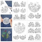 GLOBLELAND 4 Sheets 18Pcs Flowers Water Soluble Hand Sewing Stabilizers for Fabric Dandelion Daisy Embroidery Stitch Practice Eembroidery Patterns Transfers for Embroidery Beginners Lovers