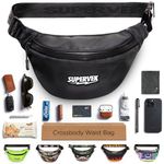 SUPERVEK Waist Bag for Men Women - Fanny Pack for Men with Water-Resistant YKK Zipper & Fabric Bags - Stylish Cross Body Bag Mens - Travel Chest Side Hip Pouch west Belt Bag for Men - Carbon Black