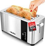 Mueller UltraToast Full Stainless Steel Toaster 4 Slice, Long Extra-Wide Slots with Removable Tray, Cancel/Defrost/Reheat Functions, 6 Browning Levels with LED Display