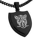 Tioneer Stainless Steel Mayan Jaguar Rune Shield Pendant Necklace, Stainless Steel