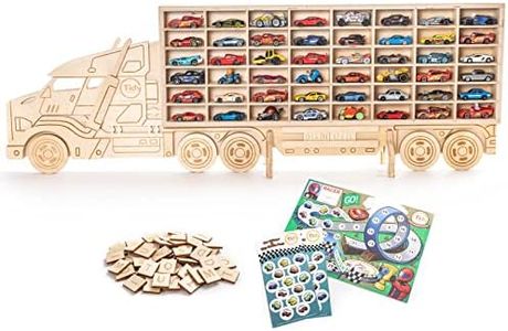 Wood Toy Car Storage Organizer – Floor/Wall Display Case Shelf Holds 48 Diecast Cars – Matchbox & Hot Wheels Car Compatible, FSC Wood, Included Cleanup Game – Toy Storage for Ages 3+ by Tidy Treasures