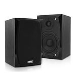 HiFi Desktop Bookshelf Speakers Pair - 300 Watt Powered Bluetooth Compatible Active Passive Book Shelf Speakers - Studio Monitor Computer Desk home Stereo Speaker System w/ AUX/RCA/USB - Pyle PBKSP22