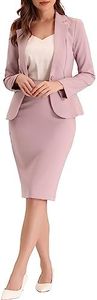 Allegra K Women's 2 Piece Suit Skirt Set Business Casual Long Sleeve Blazer and Pencil Skirt X-Large Pink