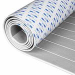 OCEANBROAD Self-Adhesive 96''x28.8'' Boat Flooring with 3M Adhesive Backing EVA Foam Boat Decking Faux Teak Marine Non-Slip Sheet for Jon Motor Boats Yacht Helm Pad Floor, Gray with White Seam Lines