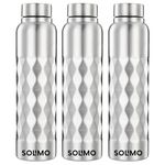 Amazon Brand - Solimo Stainless Steel Single Layered Bottle | Food Grade Material | Leakproof & Rustproof | Durable (Set of 3)