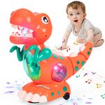 Thedttoy Baby Toys Musical Light Crawling Walking Dinosaur Toys for Boys Girls 12 18 24 Months, Baby Musical Toy Sound Toys Birthday Present Dino Gifts for Kids Toddler Age 1 2 3 4+ Years Old (Orange)