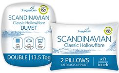 Snuggledown Classic Hollowfibre Double Duvet - 13.5 Tog Warm Winter Quilt Ideal for Cold & Chilly Nights, 2 Medium Pillows - Soft Touch Cover, Hypoallergenic, Machine Washable, Size (200cm x 200cm)