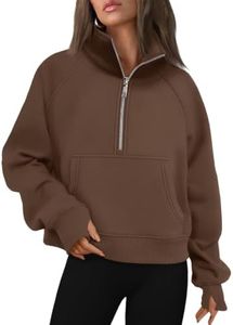 AUTOMET Womens Sweatshirts Half Zip Cropped Pullover Fleece Quarter Zipper 2025 Fall Fashion Outfits Clothes Brown XX-Small