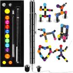 HEYYOUFLY Upgraded Rainbow Magnetic Pen with Rainbow Ball, Magnet Metal Writing Decompression Pen Fidget Toy for Anxiety Relief, Desk Pen for Kids Adults, Idea Gift (Style-Black)