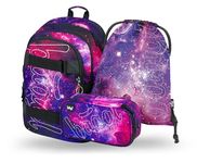 Baagl School Backpack Set Boys Girls 3-Piece School Bag from 3rd Grade, Primary School Satchel with Chest Strap, Ergonomic School Bag, Skate Galaxy, 25 Liter