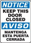 Accuform SBMABR825XV Spanish-Bilingual Adhesive Dura-Vinyl Sign, Legend"NOTICE KEEP THIS DOOR CLOSED", 14" Length x 10" Width x 0.006" Thickness, Blue/Black on White