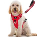 TUFFDOG Easy-Fit Dog Harness Medium - Fast Release Neck Clip, Premium Padded Reflective No Pull Harness with Control Handle, Adjustable Step-in Dog Vest Plus Free Matching Lead (M, Poppy Red)