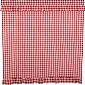VHC Brands Annie Buffalo Check Cotton Farmhouse Bath Rod Pocket Button Holes Hooks Shower Curtain, Red Country