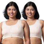 Adira | Plus Size Front Open Bra for Women | Non-Padded & Non-Wired Bras | High Racer Back for Support & Posture | Wire-Free & Full Coverage | Plus Size | Front Opening | Pack of 2 | Skin | 5XL