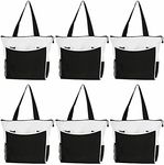 DISCOUNT PROMOS Beach Tote Bag with Mesh Pockets Set of 6, Bulk Pack - Reusable, Great for Grocery, Picnic, Camping, Beach, Outdoor Activities - White