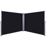 Outsunny 600 x 180 cm (HxL) Retractable Awning Double Canopy Side Privacy Protection Sun Shade Side Blind w/Steel Frame Versatile Use In Garden Patio - Black